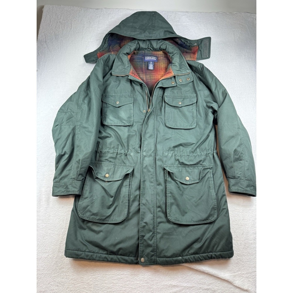 VTG Lands End Men's Flannel Lined Hooded Full Zip Jacket Green Large Tall